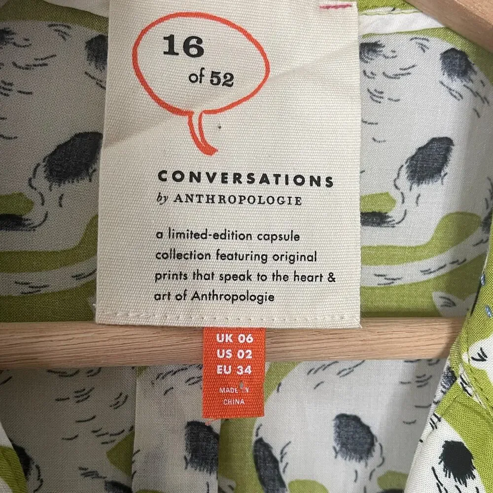 52 Conversations by Anthropologie Colloquial Cat Print Shirt Size 2 - Picture 4 of 9